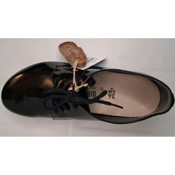 Birkenstock Saunders black patent leather flats oxfords lace up shoes Sz W 5-5.5