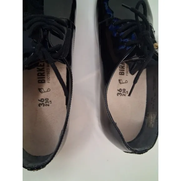 Birkenstock Saunders black patent leather flats oxfords lace up shoes Sz W 5-5.5