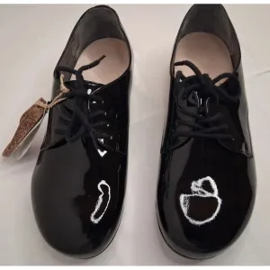 Birkenstock Saunders black patent leather flats oxfords lace up shoes Sz W 5-5.5