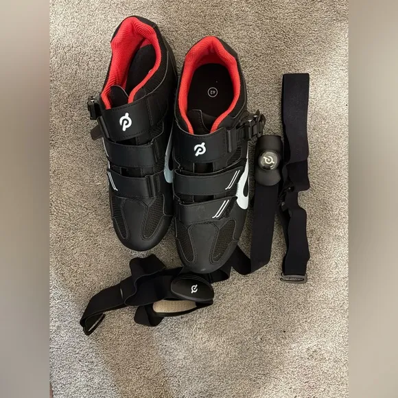 Black Cycling Shoes with Red Interior peloton