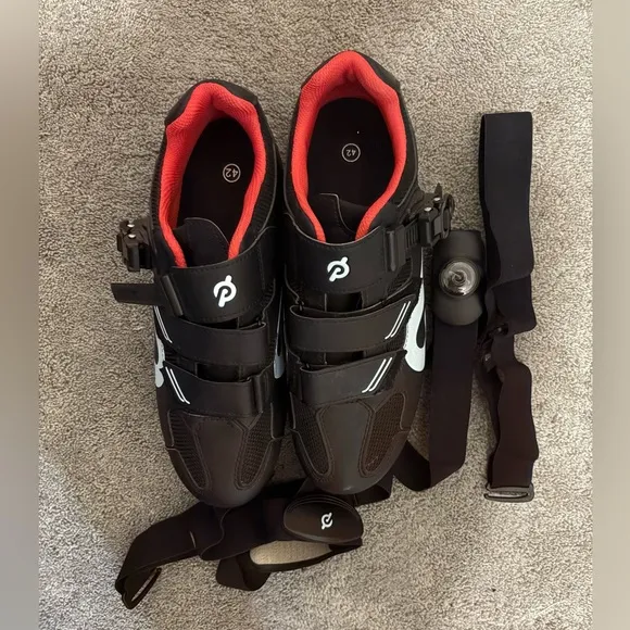 Black Cycling Shoes with Red Interior peloton