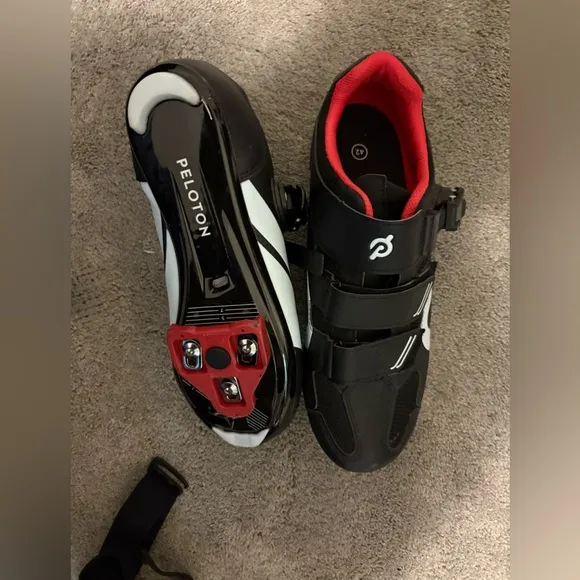 Black Cycling Shoes with Red Interior peloton