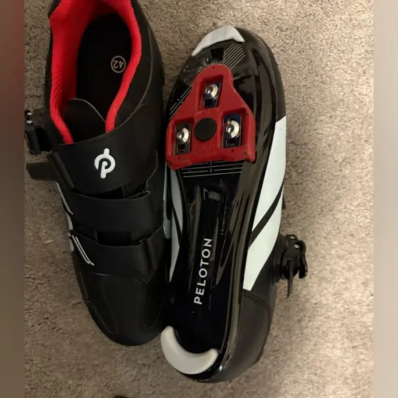 Black Cycling Shoes with Red Interior peloton