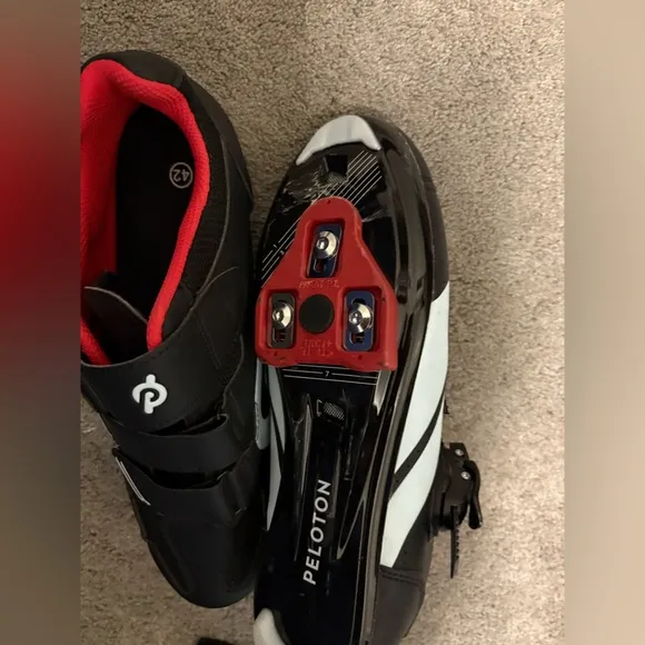 Black Cycling Shoes with Red Interior peloton