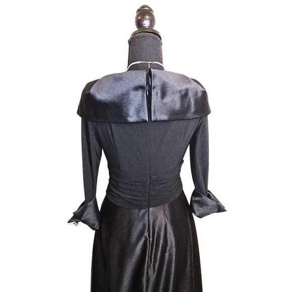 BLACK FORMAL EVENING GOWN &amp; LONG FLOOR LENGTH PARTY DRESS W/ 3/4 SLEEVE