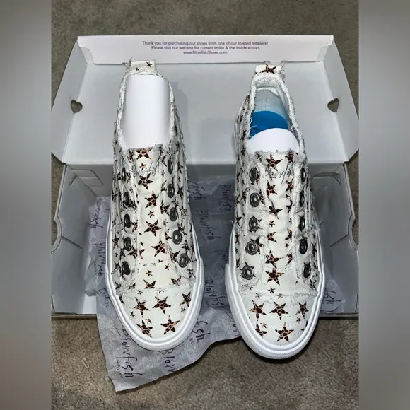 Blowfish City Kitty Wonder Star Cheetah Print Stars Frayed Tennis Shoes NEW Sz 7