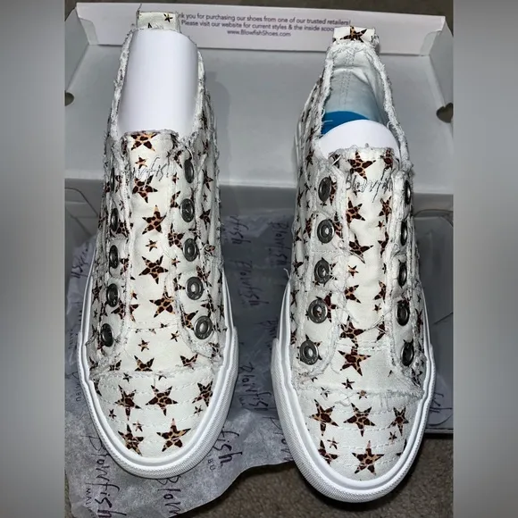 Blowfish City Kitty Wonder Star Cheetah Print Stars Frayed Tennis Shoes NEW Sz 7