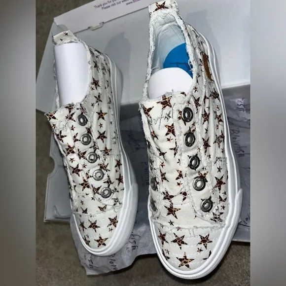 Blowfish City Kitty Wonder Star Cheetah Print Stars Frayed Tennis Shoes NEW Sz 7