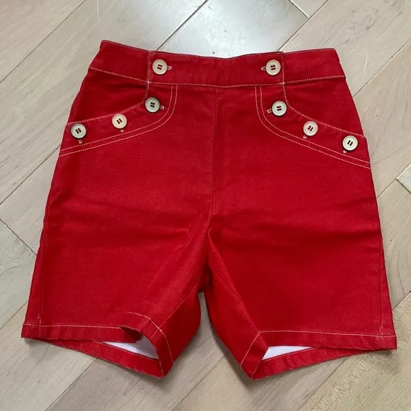 Bonpoint buttons front red denim high waist shorts