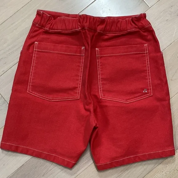 Bonpoint buttons front red denim high waist shorts