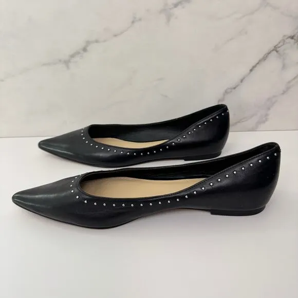 Botkier New York Women Aubrey Flat Shoe Size 7.5 Studded Leather Point Toe Black