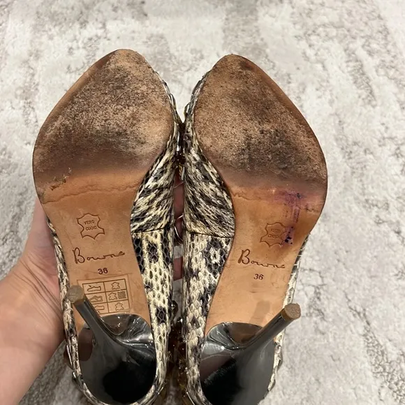 BOURNE ANYA Natural Snake Jeweled Leather Peep Toe Pump Size 36