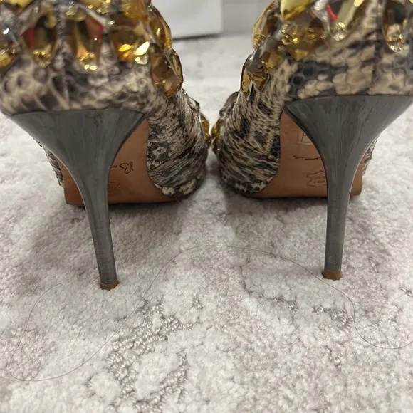 BOURNE ANYA Natural Snake Jeweled Leather Peep Toe Pump Size 36