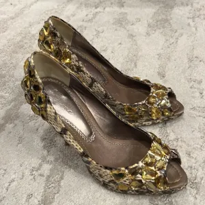 BOURNE ANYA Natural Snake Jeweled Leather Peep Toe Pump Size 36