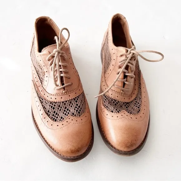 Bronx Oxford Style Lace Up Shoes Open Netting lace like neutral vintage vibes