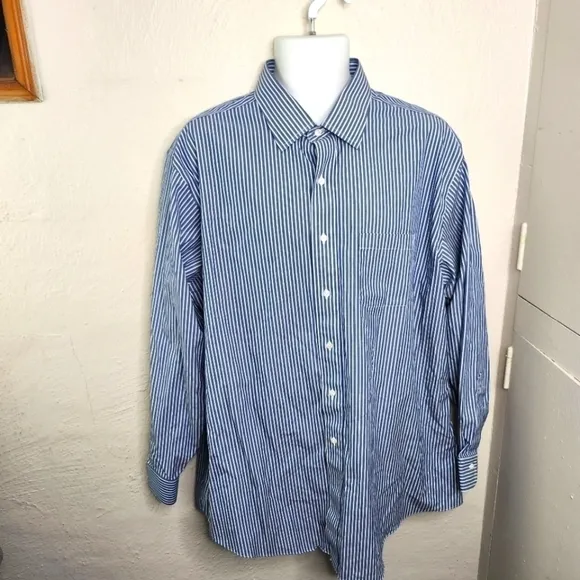 Brooks Brothers Regent Blue Striped Button Down Men Shirt Size 18 35