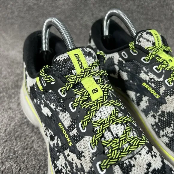 Brooks Ghost 15 White Black Camo Running Shoes 1203801B029 Womens Sz 8.5