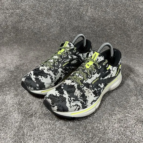 Brooks Ghost 15 White Black Camo Running Shoes 1203801B029 Womens Sz 8.5