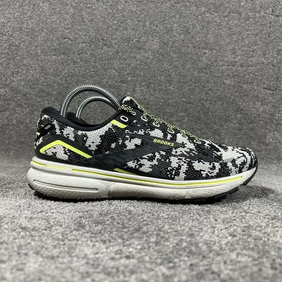 Brooks Ghost 15 White Black Camo Running Shoes 1203801B029 Womens Sz 8.5