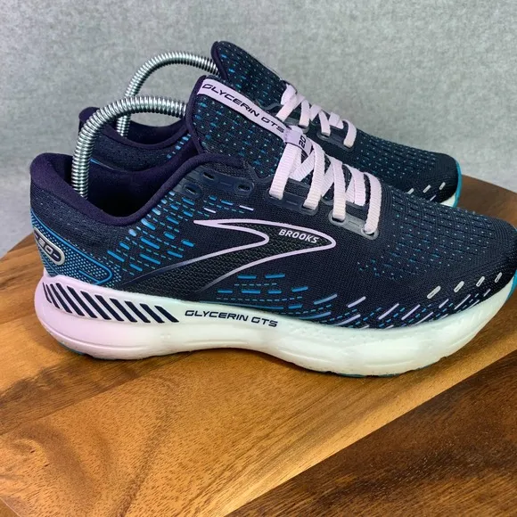 Brooks Glycerin GTS 20 Running Shoes Womens 8.5D Blue White Low Top 1203701D499