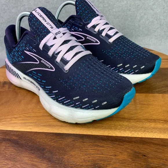 Brooks Glycerin GTS 20 Running Shoes Womens 8.5D Blue White Low Top 1203701D499
