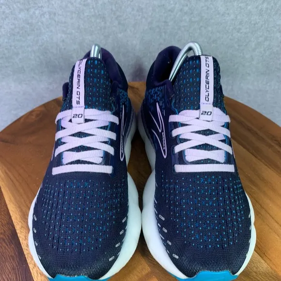 Brooks Glycerin GTS 20 Running Shoes Womens 8.5D Blue White Low Top 1203701D499