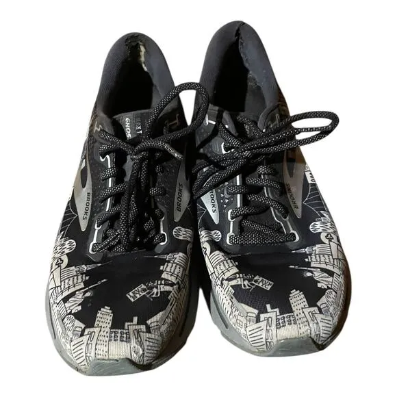 Brooks Mens Ghost 14 Running Sneakers Black Silver Gray Size 9 Medium