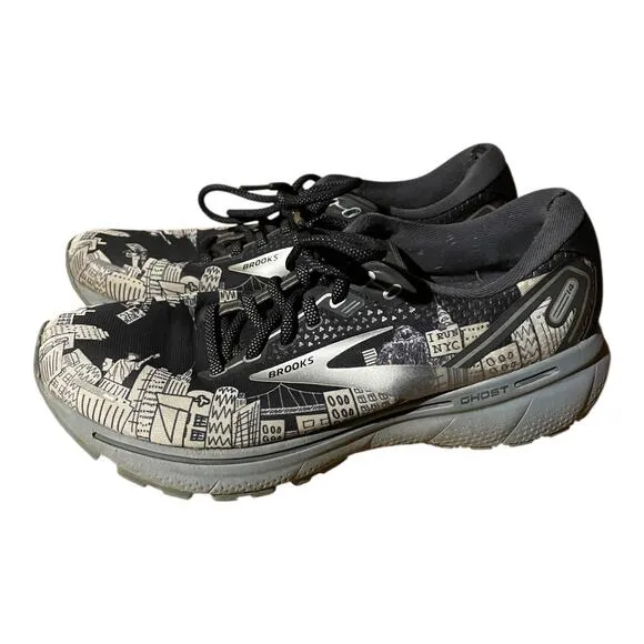 Brooks Mens Ghost 14 Running Sneakers Black Silver Gray Size 9 Medium