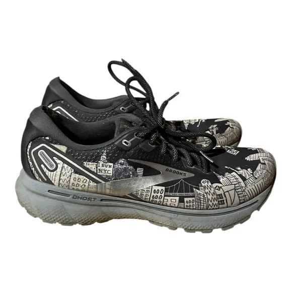 Brooks Mens Ghost 14 Running Sneakers Black Silver Gray Size 9 Medium
