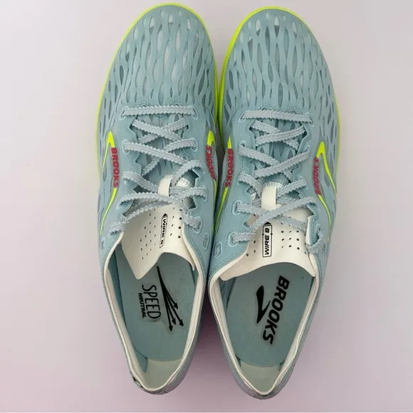Brooks Wire V8 Long Distance Track Spikes in Blue Glow/Nightlife/Red size 11