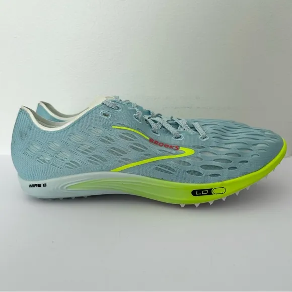 Brooks Wire V8 Long Distance Track Spikes in Blue Glow/Nightlife/Red size 11