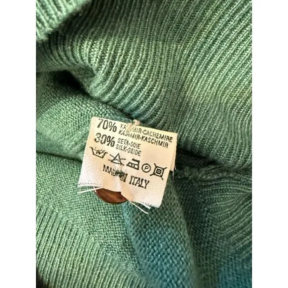 Brunello Cucinelli Silk Cashmere Sweater Collared‎ Pullover Teal Green Buttons