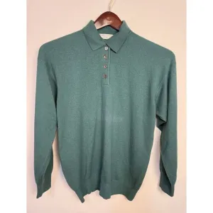 Brunello Cucinelli Silk Cashmere Sweater Collared‎ Pullover Teal Green Buttons