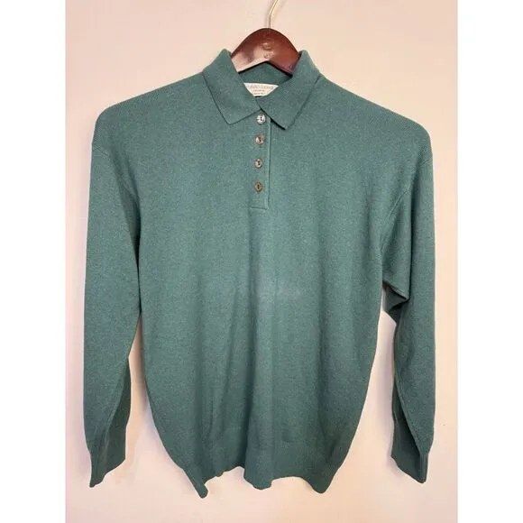 Brunello Cucinelli Silk Cashmere Sweater Collared‎ Pullover Teal Green Buttons