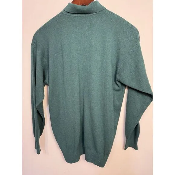 Brunello Cucinelli Silk Cashmere Sweater Collared‎ Pullover Teal Green Buttons