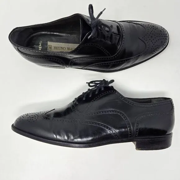 BRUNO MAGLI REMO WINGTIP BROGUE BLACK LEATHER OXFORD SHOES MENS 8.5 VINTAGE