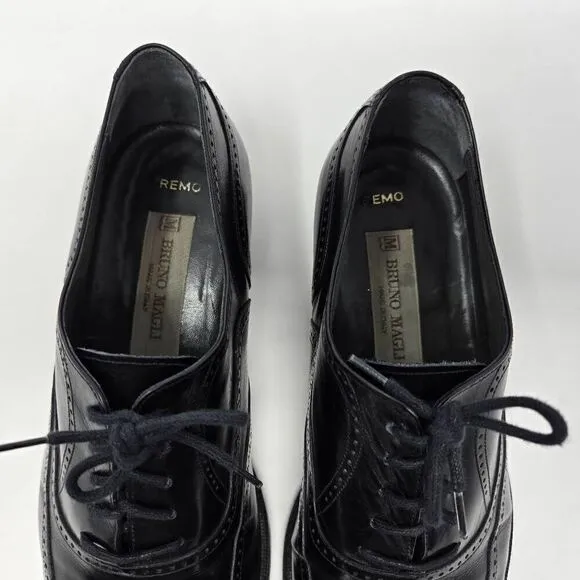 BRUNO MAGLI REMO WINGTIP BROGUE BLACK LEATHER OXFORD SHOES MENS 8.5 VINTAGE