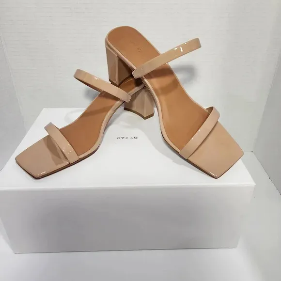 BY FAR Women's Tanya Nude Neutral Patent Leather Mule Sandal heels Size EU 39