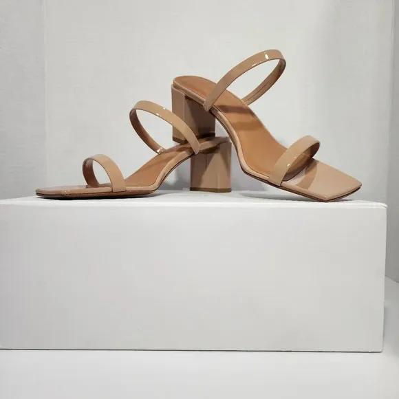 BY FAR Women's Tanya Nude Neutral Patent Leather Mule Sandal heels Size EU 39