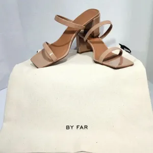 BY FAR Women's Tanya Nude Neutral Patent Leather Mule Sandal heels Size EU 39