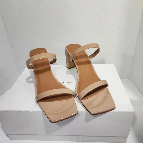 BY FAR Women's Tanya Nude Neutral Patent Leather Mule Sandal heels Size EU 39