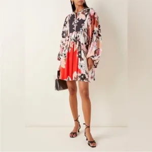 byTimo Multi-color Floral-Print Crepe De Chine Oversized Mini Dress Size XS