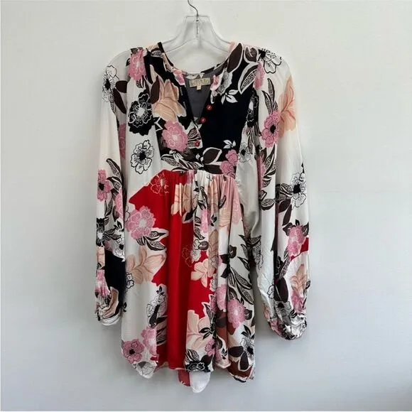 byTimo Multi-color Floral-Print Crepe De Chine Oversized Mini Dress Size XS