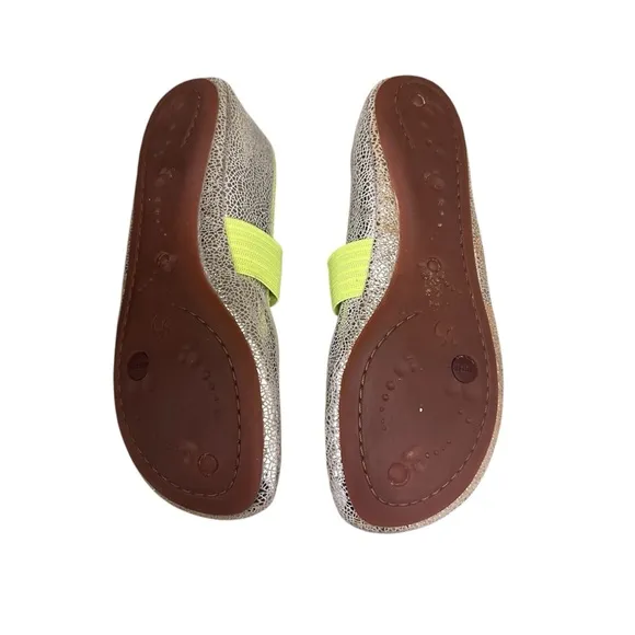 Camper Girls Right Ballerina Leather Flat Shoes Silver Neon Yellow Size 35 (US3)