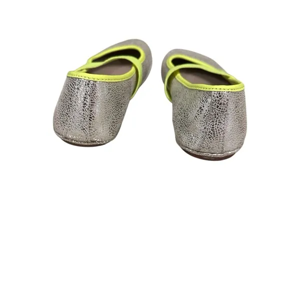 Camper Girls Right Ballerina Leather Flat Shoes Silver Neon Yellow Size 35 (US3)