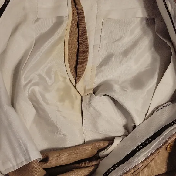 Canali Tan Chinos Classic Flat Front Design - 100% Wool - Made In Italy