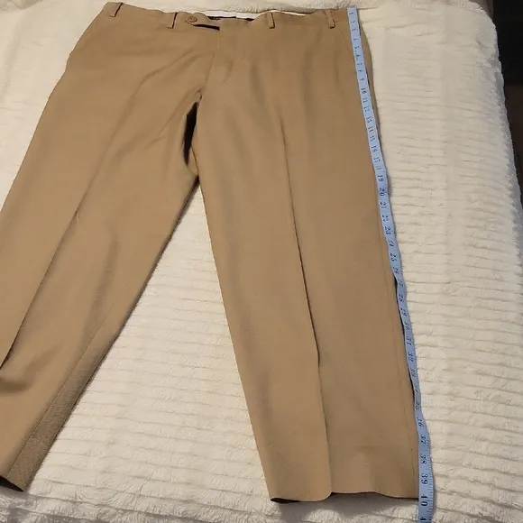 Canali Tan Chinos Classic Flat Front Design - 100% Wool - Made In Italy