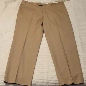 Canali Tan Chinos Classic Flat Front Design - 100% Wool - Made In Italy