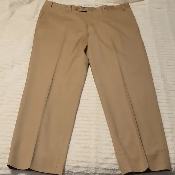 Canali Tan Chinos Classic Flat Front Design - 100% Wool - Made In Italy