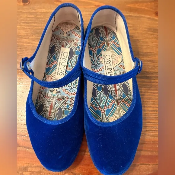 Cayumas Women’s Boheme Bluette Mary Jane Shoes Size 38 Blue Velvet Flat Like New